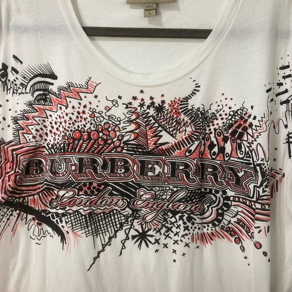 PRELOVED AUTHENTIC WOMENS BURBERRY DOODLE PRINT TSHIRT LARGE - Picture 3 of 6